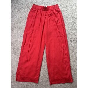 Abercrombie Fitch Woman Red Linen Blend Pull On Wide Leg Pants Size Medium